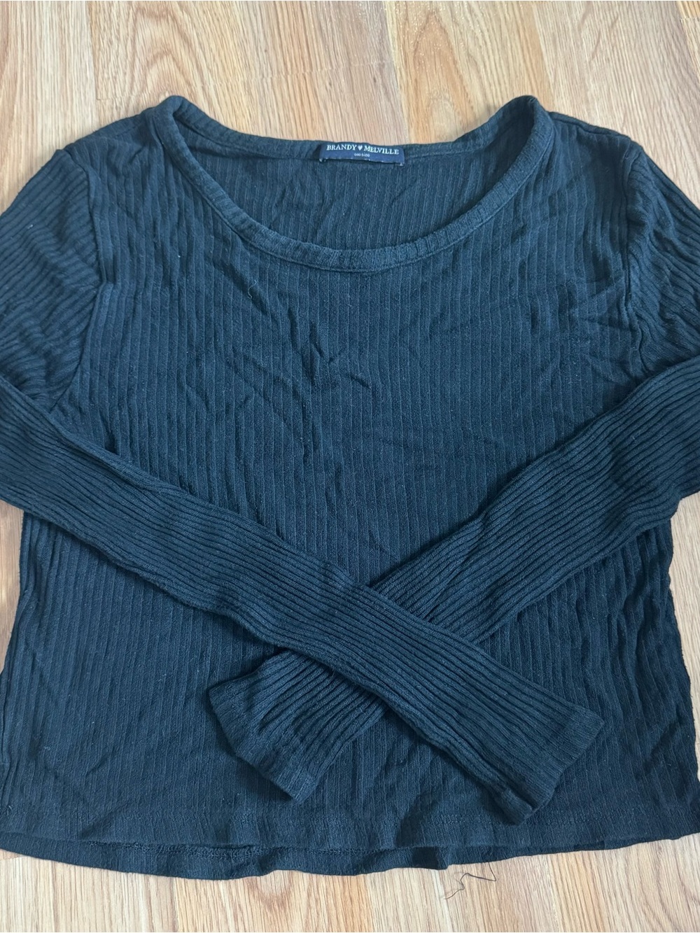 Brandy Melville Black Ribbed Scoop-Neck Long Sleeve Top